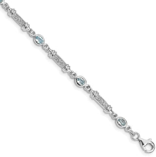 7" Sterling Silver Rhodium-plated Aquamarine and Diamond Bracelet QX855AQ