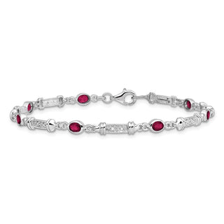 7" Sterling Silver Rhodium-plated Composite Ruby and Diamond Bracelet QX855R
