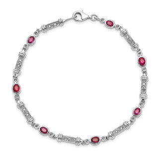 7" Sterling Silver Rhodium-plated Composite Ruby and Diamond Bracelet QX855R