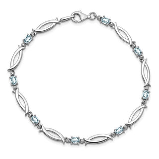 7" Sterling Silver Rhodium-plated Aquamarine and Diamond Bracelet QX856AQ
