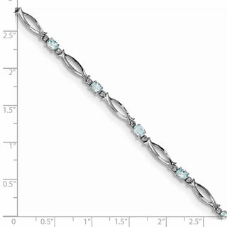 7" Sterling Silver Rhodium-plated Aquamarine and Diamond Bracelet QX856AQ