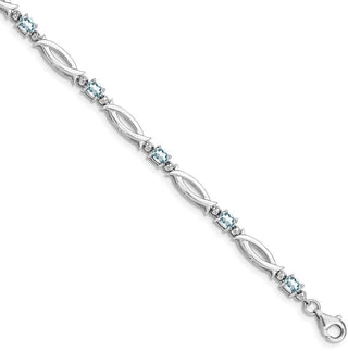 7" Sterling Silver Rhodium-plated Aquamarine and Diamond Bracelet QX856AQ
