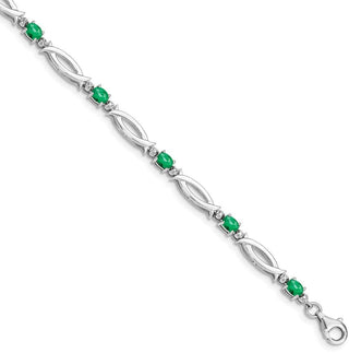 7" Sterling Silver Rhodium-plated Emerald and Diamond Bracelet QX856E