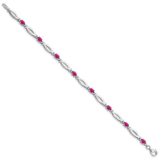 7" Sterling Silver Rhodium-plated Composite Ruby and Diamond Bracelet QX856R