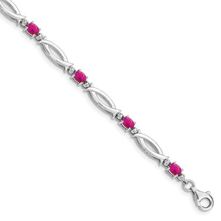 7" Sterling Silver Rhodium-plated Composite Ruby and Diamond Bracelet QX856R