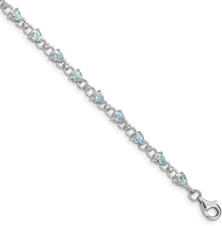 7" Sterling Silver Rhodium-plated Aquamarine and Diamond Bracelet QX858AQ