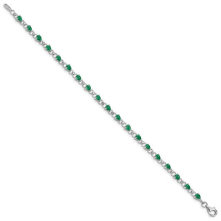 7" Sterling Silver Rhodium-plated Emerald and Diamond Bracelet QX858E