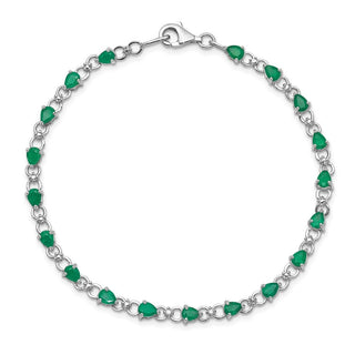 7" Sterling Silver Rhodium-plated Emerald and Diamond Bracelet QX858E