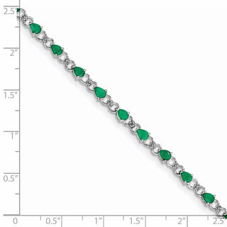 7" Sterling Silver Rhodium-plated Emerald and Diamond Bracelet QX858E