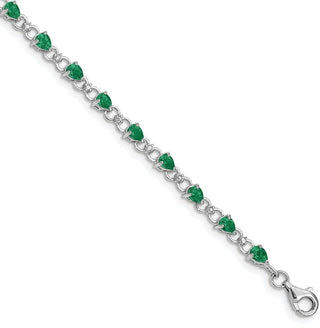 7" Sterling Silver Rhodium-plated Emerald and Diamond Bracelet QX858E
