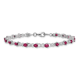 7" Sterling Silver Rhodium-plated Composite Ruby and Diamond Bracelet QX858R