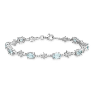 7" Sterling Silver Rhodium-plated Aquamarine and Diamond Bracelet QX859AQ
