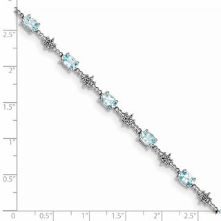 7" Sterling Silver Rhodium-plated Aquamarine and Diamond Bracelet QX859AQ