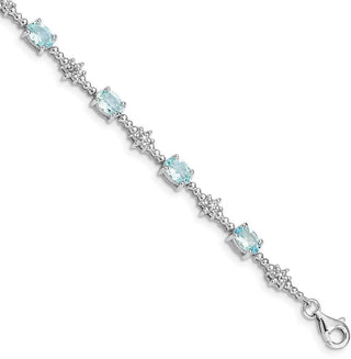 7" Sterling Silver Rhodium-plated Aquamarine and Diamond Bracelet QX859AQ