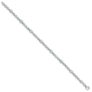 7" Sterling Silver Rhodium-plated Aquamarine and Diamond Bracelet QX860AQ