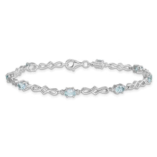 7" Sterling Silver Rhodium-plated Aquamarine and Diamond Bracelet QX860AQ