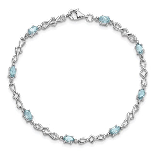 7" Sterling Silver Rhodium-plated Aquamarine and Diamond Bracelet QX860AQ