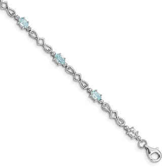 7" Sterling Silver Rhodium-plated Aquamarine and Diamond Bracelet QX860AQ