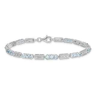 7" Sterling Silver Rhodium-plated Aquamarine and Diamond Bracelet QX861AQ