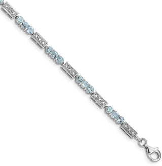 7" Sterling Silver Rhodium-plated Aquamarine and Diamond Bracelet QX861AQ