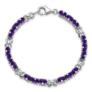 7" Sterling Silver Rhodium-plated Amethyst Bracelet QX863AM