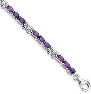 7" Sterling Silver Rhodium-plated Amethyst Bracelet QX863AM