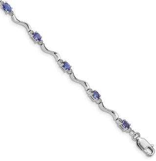 7" Sterling Silver Rhodium Plated Diamond and Tanzanite Bracelet QX870TZ