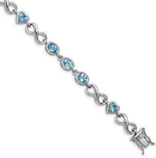 7" Sterling Silver Rhodium-plated Oval Heart Blue Topaz Bracelet