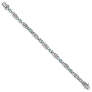 7" Sterling Silver Rhodium-plated Aquamarine & Diamond Bracelet