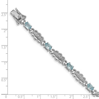 7" Sterling Silver Rhodium-plated Aquamarine & Diamond Bracelet