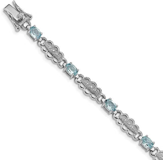 7" Sterling Silver Rhodium-plated Aquamarine & Diamond Bracelet