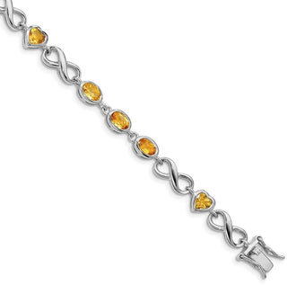 7.75" Sterling Silver Rhodium-plated Oval Heart Citrine Bracelet
