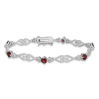7" Sterling Silver Rhodium-plated Diamond Garnet Bracelet