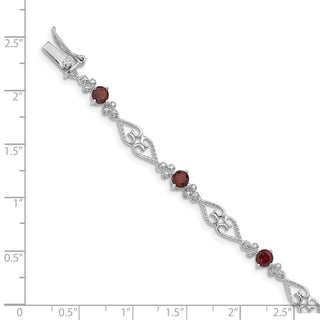 7" Sterling Silver Rhodium-plated Diamond Garnet Bracelet