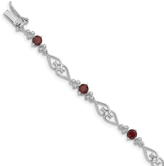 7" Sterling Silver Rhodium-plated Diamond Garnet Bracelet