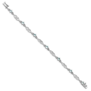 7" Sterling Silver Rhodium-plated Diamond Aquamarine Bracelet