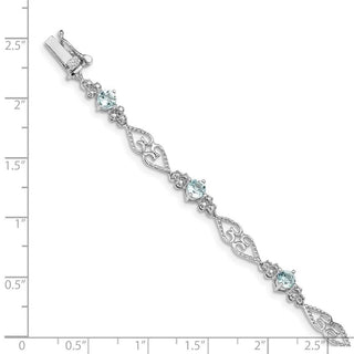 7" Sterling Silver Rhodium-plated Diamond Aquamarine Bracelet