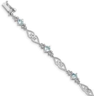 7" Sterling Silver Rhodium-plated Diamond Aquamarine Bracelet