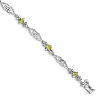 7" Sterling Silver Rhodium-plated Diamond Peridot Bracelet