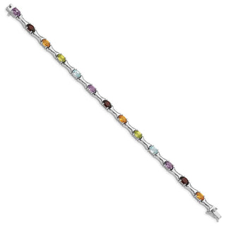 7.25" Sterling Silver Rhodium-plated Multicolor Gemstone Bracelet QX941RB