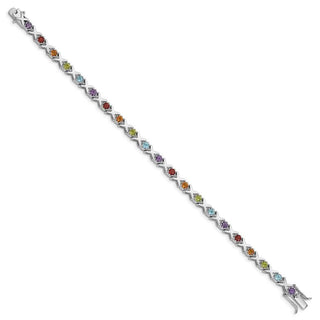 7.25" Sterling Silver Rhodium-plated Multicolor Gemstone Bracelet QX942RB