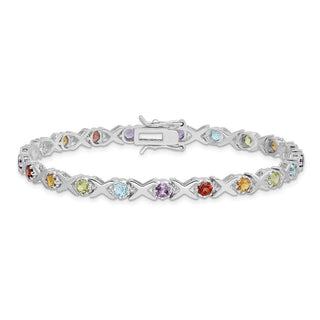 7.25" Sterling Silver Rhodium-plated Multicolor Gemstone Bracelet QX942RB