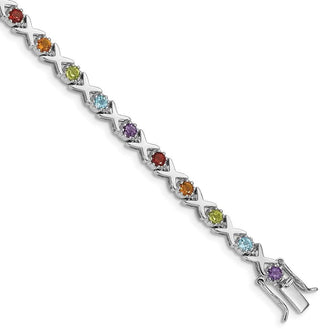 7.25" Sterling Silver Rhodium-plated Multicolor Gemstone Bracelet QX942RB