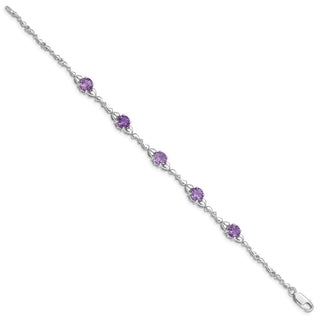 7.5" Sterling Silver Rhodium-plated Amethyst & Diamond Tennis Bracelet 946