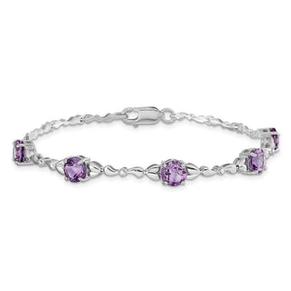 7.5" Sterling Silver Rhodium-plated Amethyst & Diamond Tennis Bracelet 946