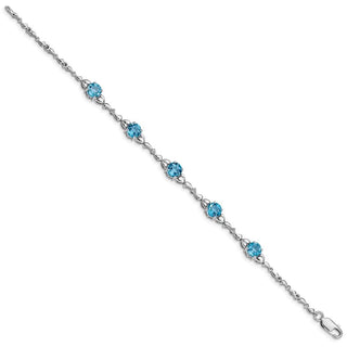 7.5" Sterling Silver Rhodium-plated Light Swiss Blue Topaz & Diamond Bracelet