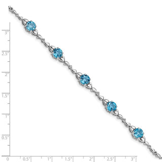 7.5" Sterling Silver Rhodium-plated Light Swiss Blue Topaz & Diamond Bracelet