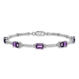 7.5" Sterling Silver Rhodium-plated Amethyst & Diamond Tennis Bracelet