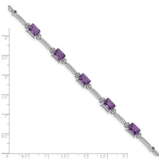 7.5" Sterling Silver Rhodium-plated Amethyst & Diamond Tennis Bracelet