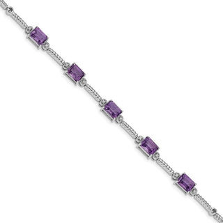 7.5" Sterling Silver Rhodium-plated Amethyst & Diamond Tennis Bracelet